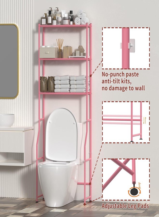 ASCENREST 3-Tier Over The Toilet Storage, Freestanding Metal Bathroom Shelves, Space Saver Above The Over Toilet Storage Shelf for Bathroom, Pink - Image 2